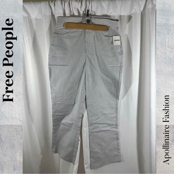 Free People Florence cropped Railroad pants Navy white striped Size Medium NWT - Picture 5 of 6